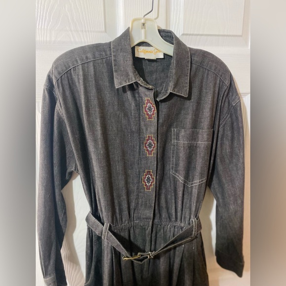 SOLD Vintage 90’s California Girl Button Up Belted Western A Line Dress Mint - Picture 3 of 10